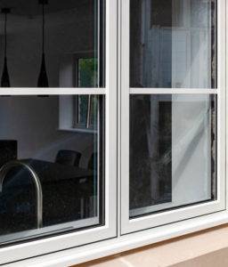 Aluminium windows with a white frame